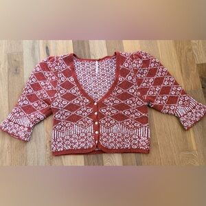 Free People Orange and White Patterned Cardigan